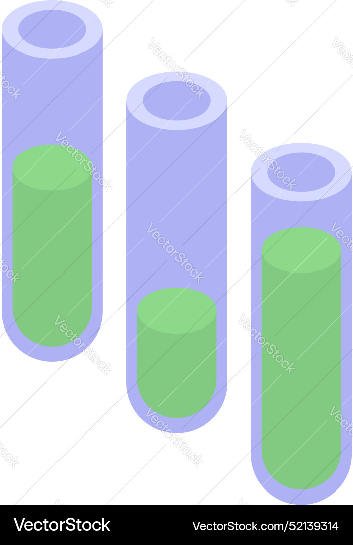 Three test tubes standing in a row containing Vector Image