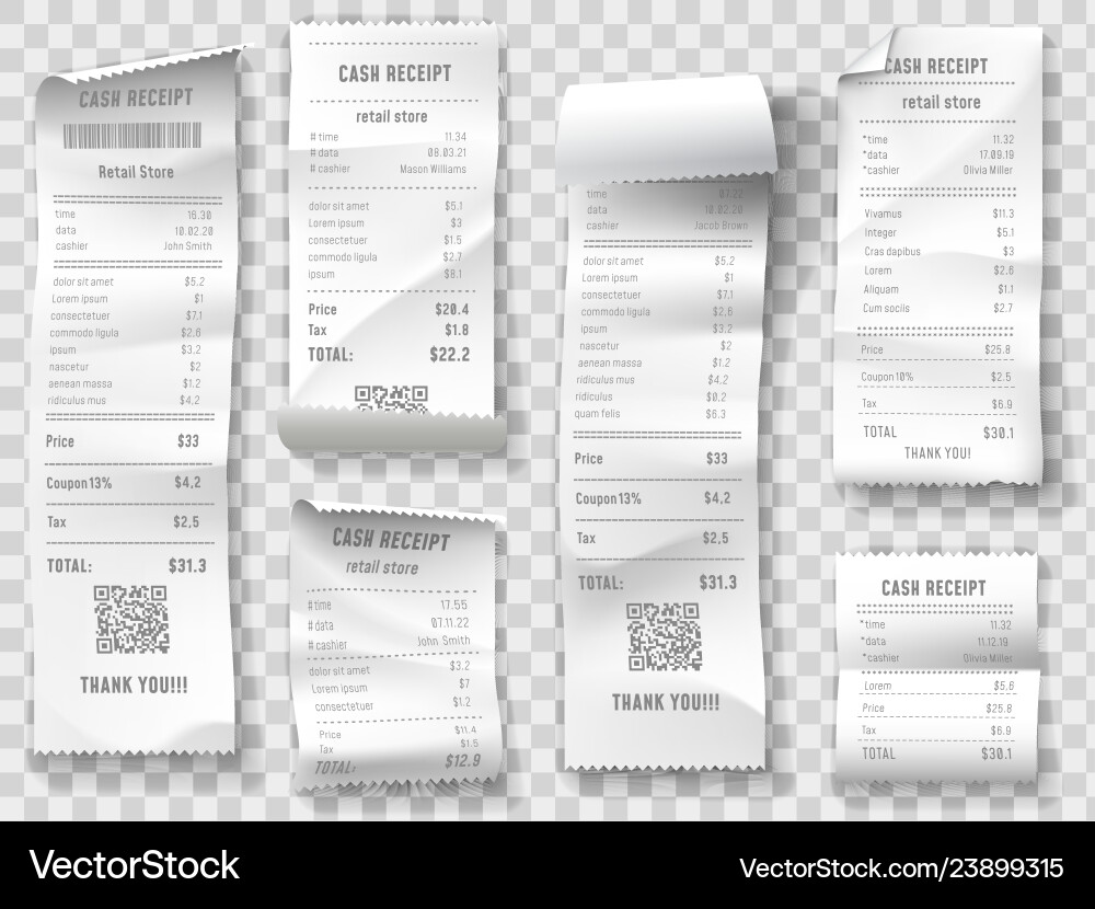 Shopping receipt retail store purchase receipts Shopping receipt retail store purchase receipts vector image