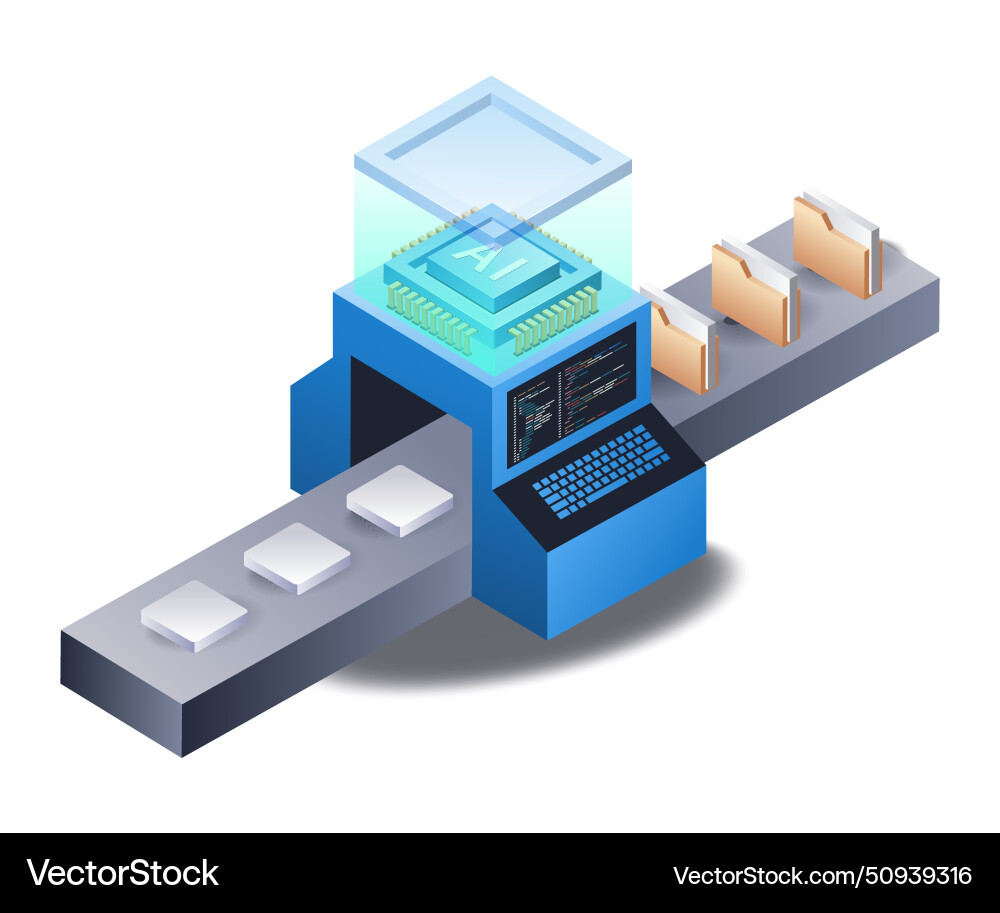 Artificial intelligence machine processing data Artificial intelligence machine processing data Vector Image