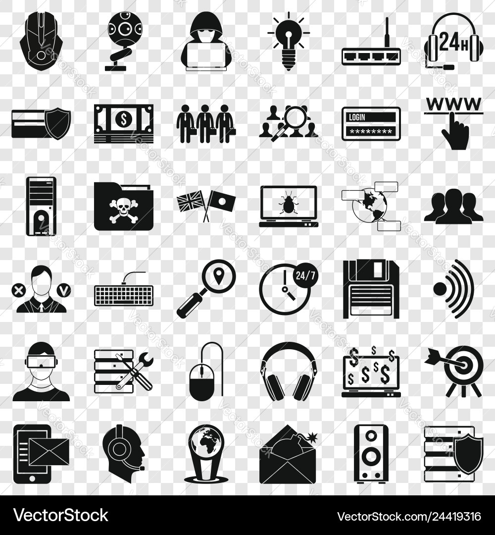 Cyber crime icons set simple style Cyber crime icons set simple style vector image
