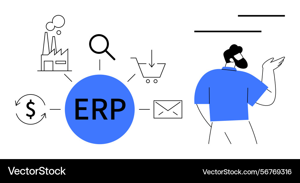 Erp system concept with linked business elements Erp system concept with linked business elements vector image