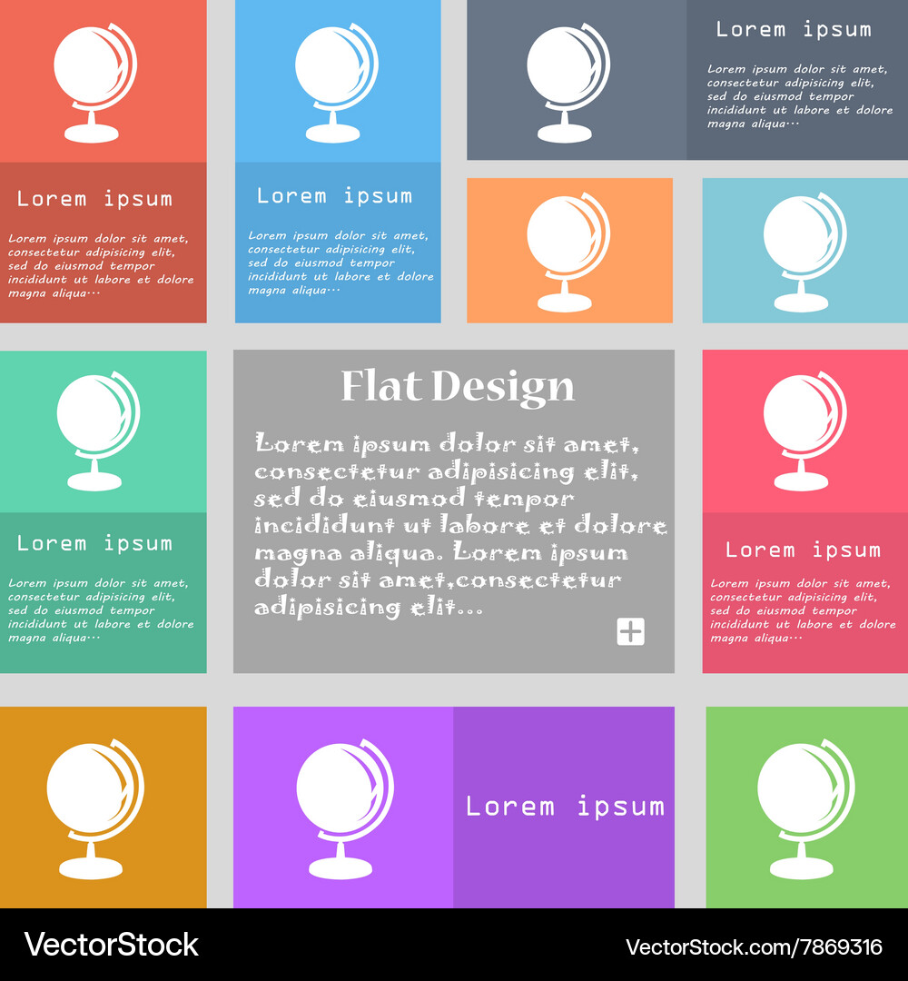Globe icon sign set multicolored buttons Vector Image