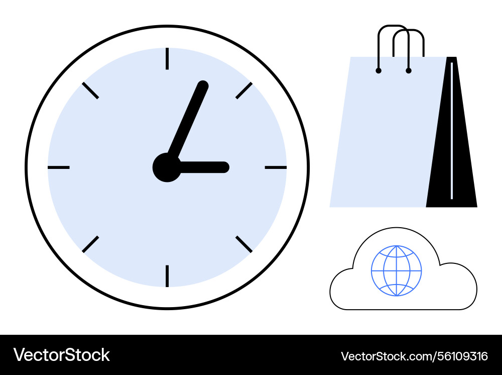 Time management and e-commerce concept with clock Time management and e-commerce concept with clock vector image