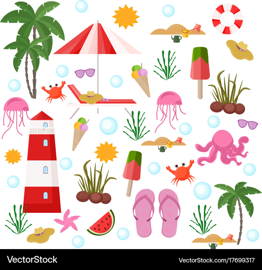 Summer set beach stuff flat style Vector Image