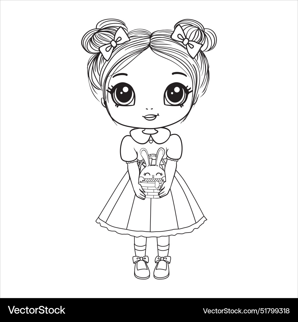 A cute little girl in dress coloring book A cute little girl in dress coloring book vector image