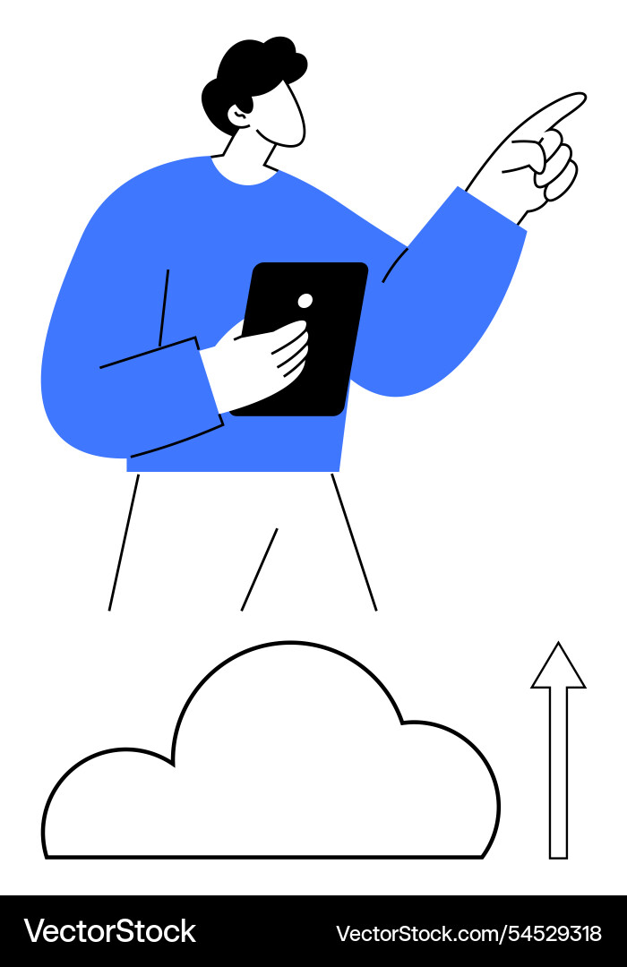 Man in blue capturing data with tablet Man in blue capturing data with tablet vector image