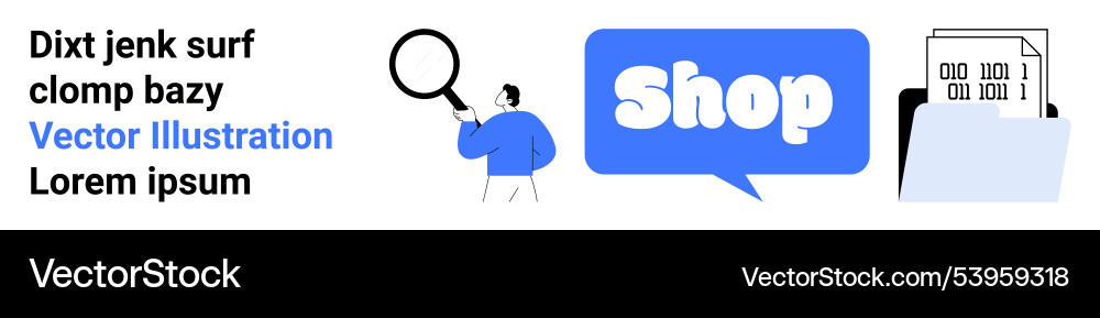 Man with magnifier shop speech bubble and folder Man with magnifier shop speech bubble and folder Vector Image