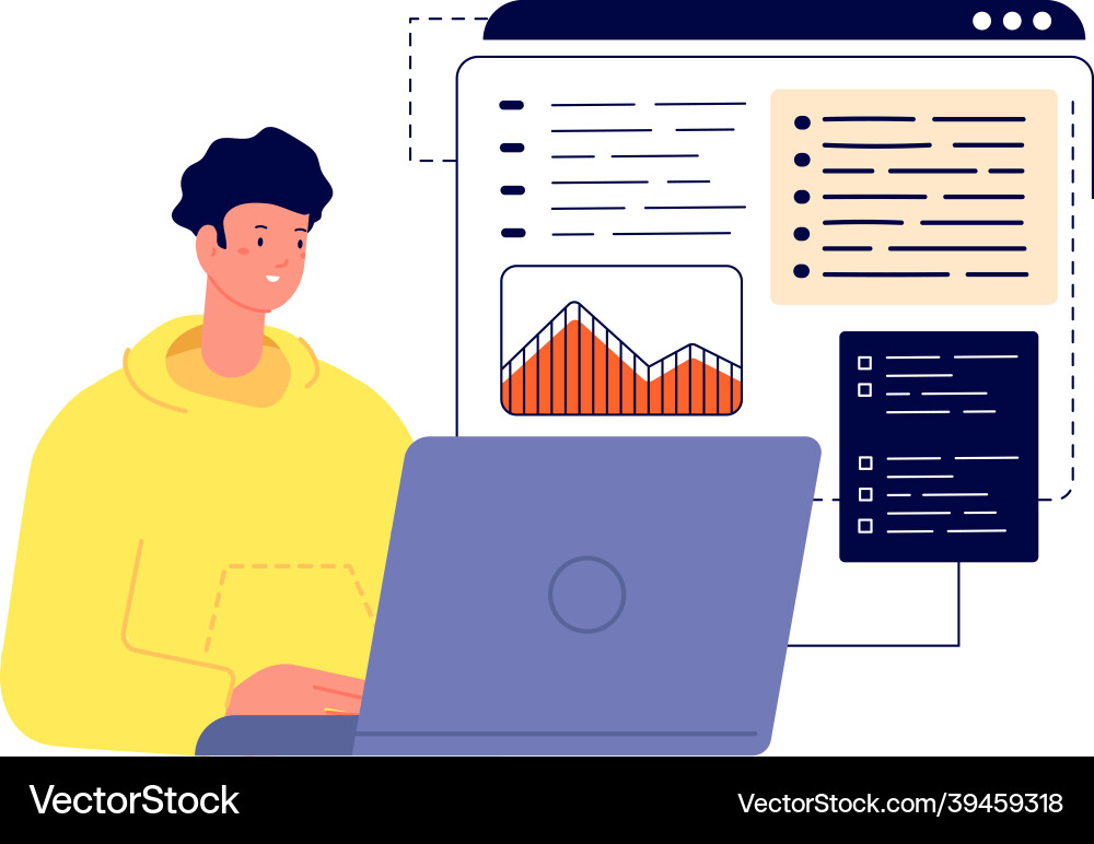 Man Working on Laptop - Coding vector image