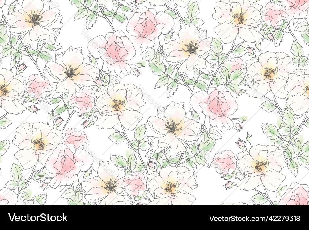 Pink Rose Watercolor Repeat Vector Image