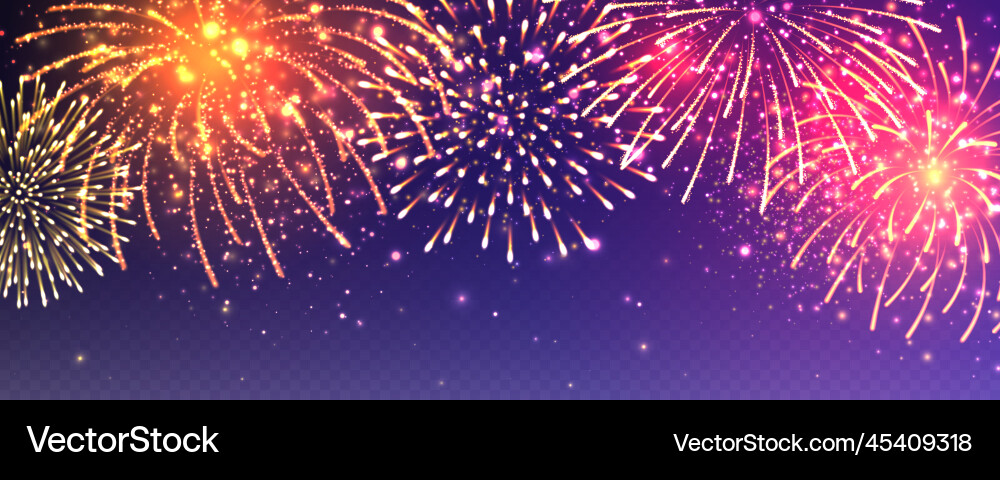 Realistic festive fireworks with transparency vector image