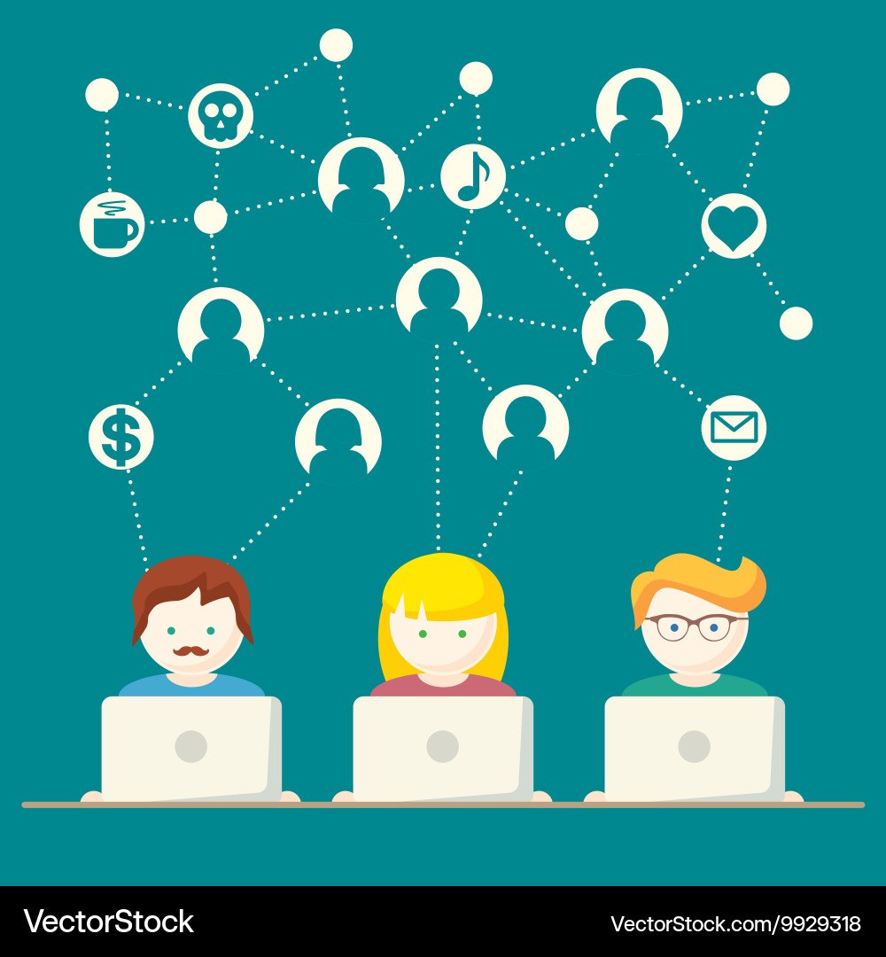 Social media network people with computers Vector Image
