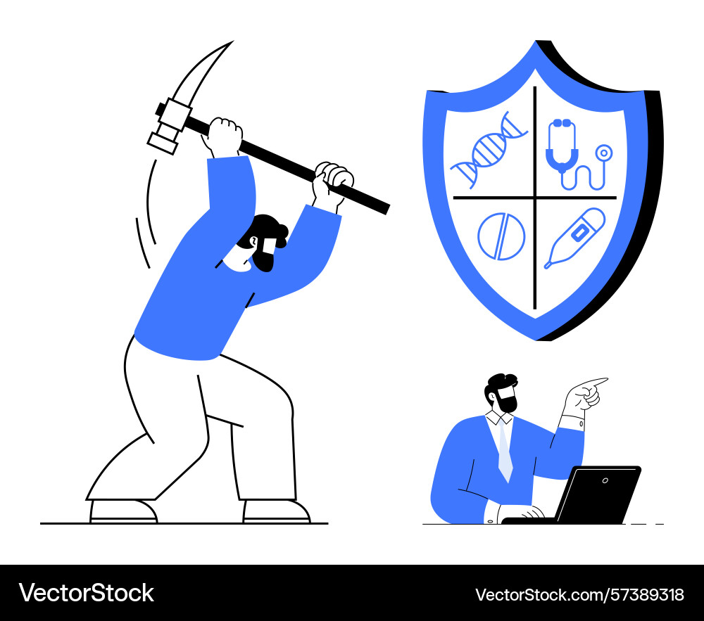Worker mining resources and professional analyzing Vector Image