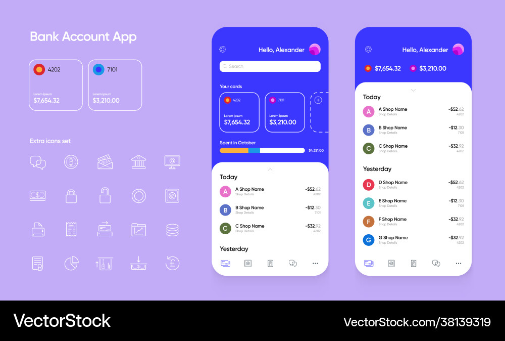 Banking app user interface ui for smartphones vector image