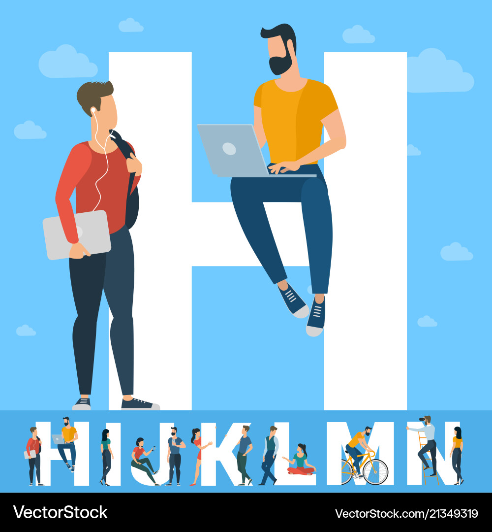 Big H Initial with People Vector Image
