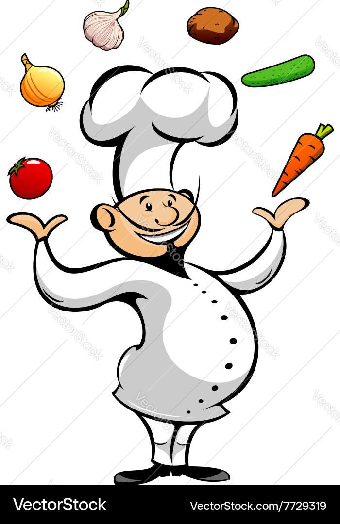 Chef Juggling Vegetables Vector Image