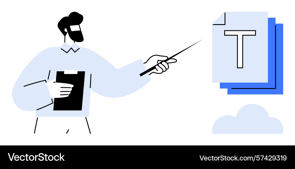 Educator explaining document content with pointer Educator explaining document content with pointer Vector Image