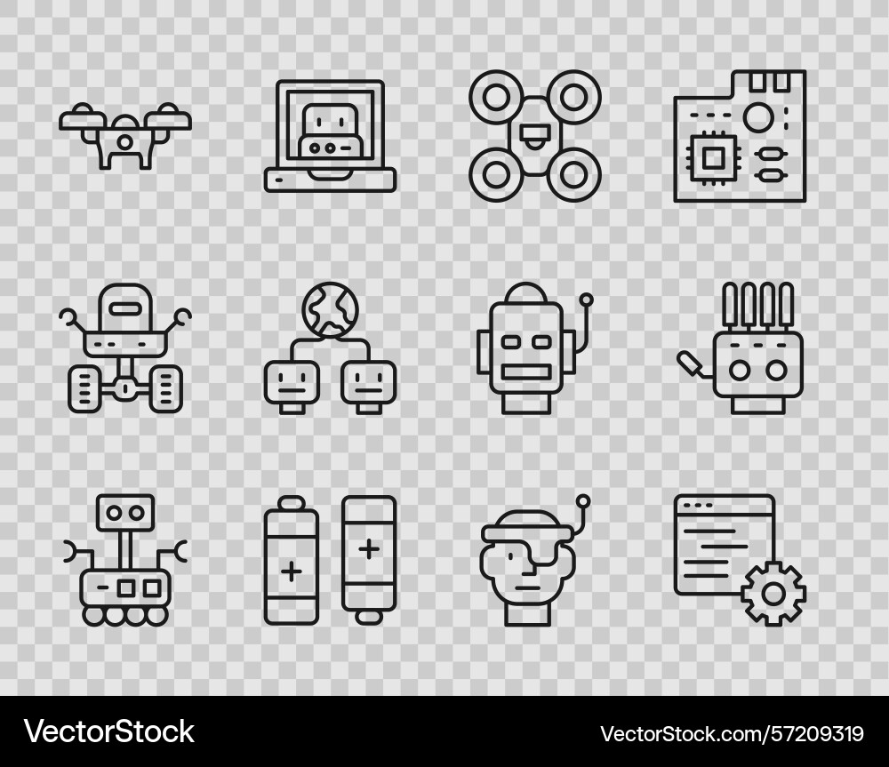 Set line robot computer api interface drone Set line robot computer api interface drone Vector Image