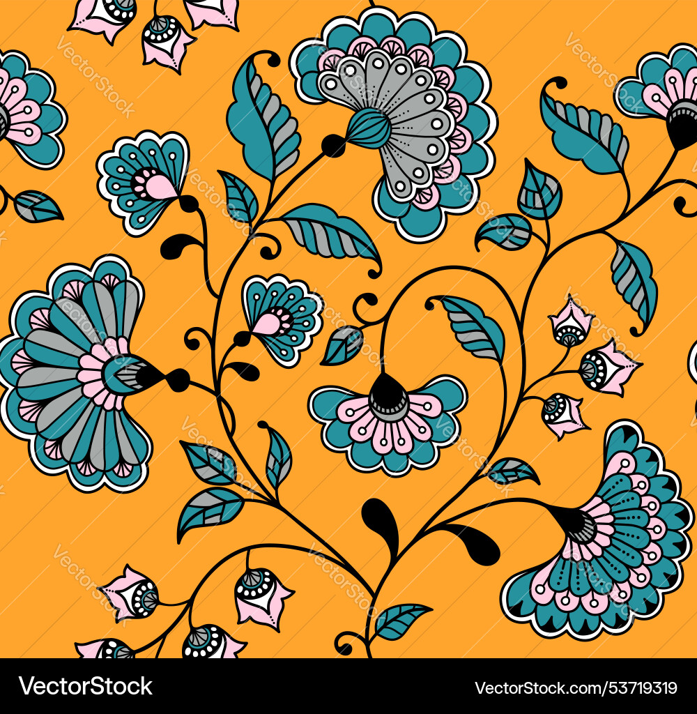 Whimsical indian flowers oriental chintz pattern Whimsical indian flowers oriental chintz pattern vector image