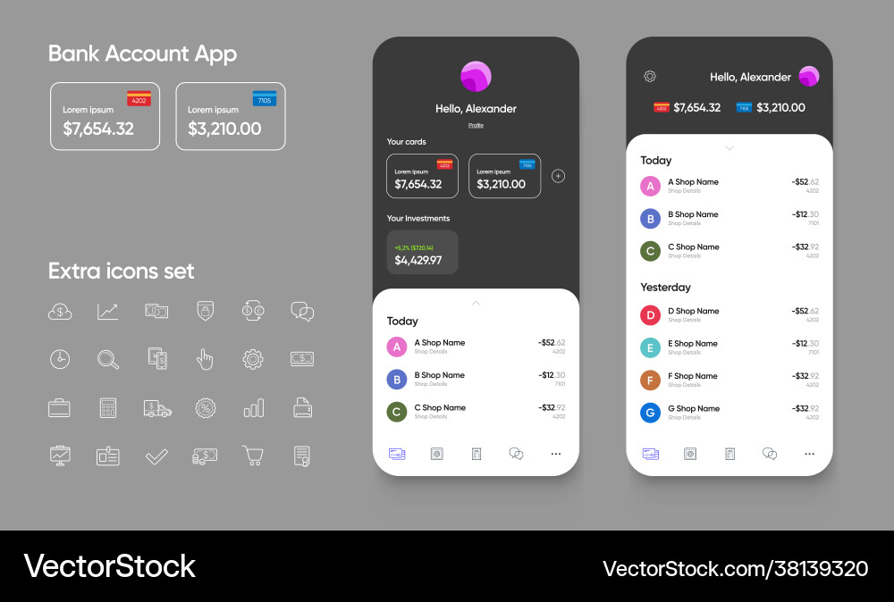 Banking app user interface ui for smartphones Banking app user interface ui for smartphones vector image