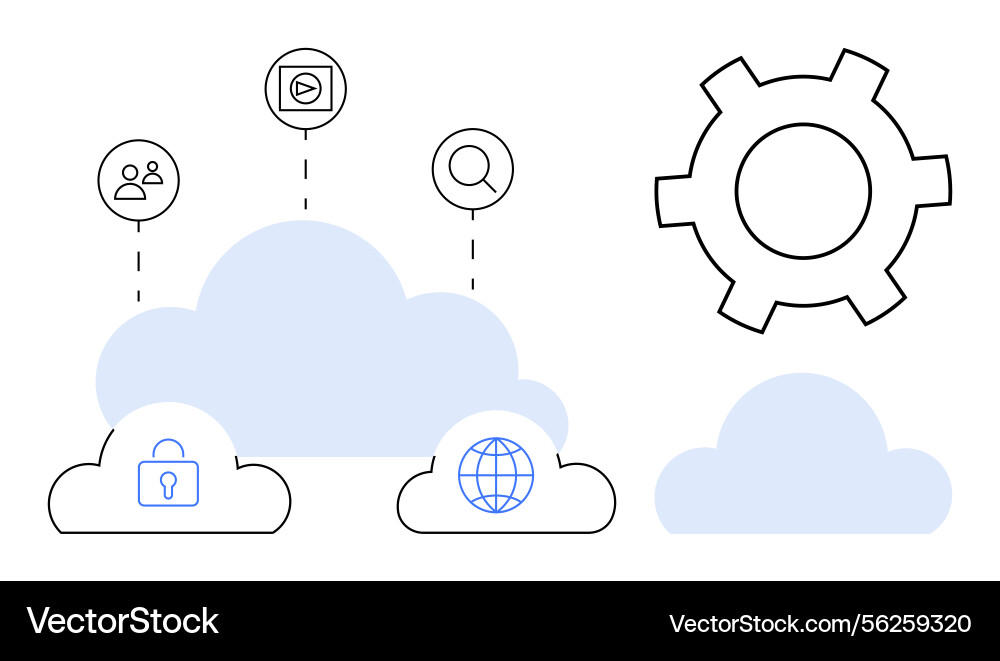 Cloud Computing mit Symbolen die Daten repräsentieren Vektorbild