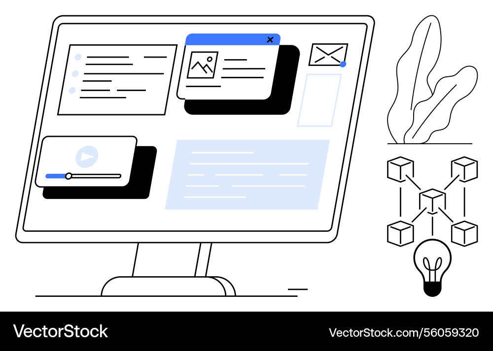 Digital workspace with multimedia widgets Digital workspace with multimedia widgets Vector Image