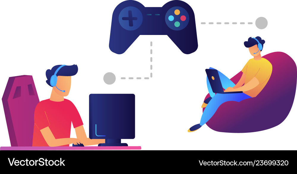 Game controller and gamers playing computer vector image