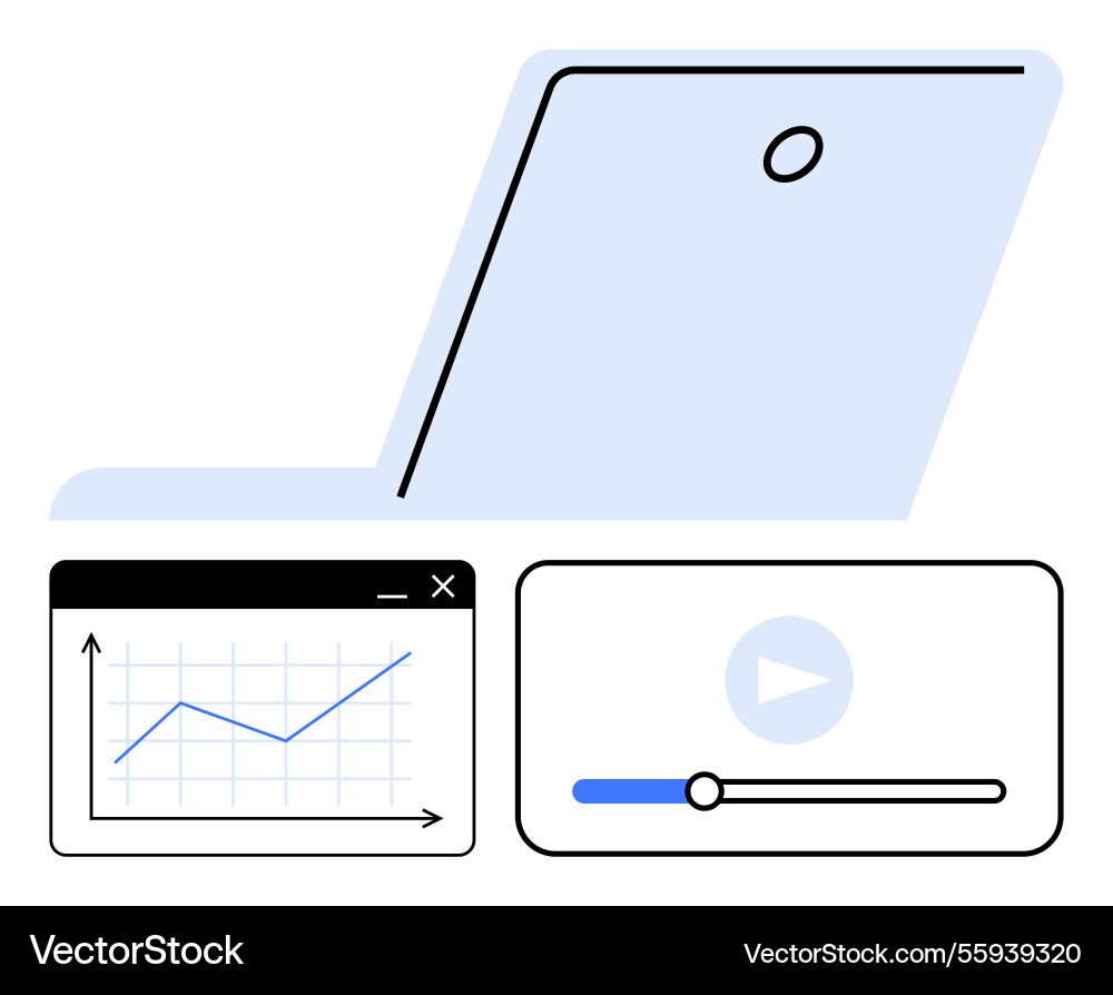 Laptop with analytics chart and video player Laptop with analytics chart and video player vector image