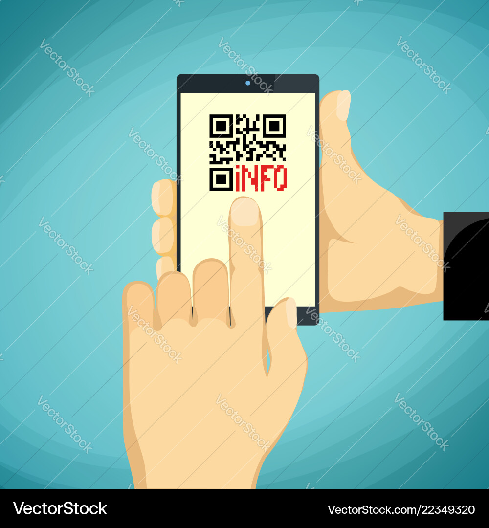 Man holding a smartphone qr-code on the phone Man holding a smartphone qr-code on the phone vector image