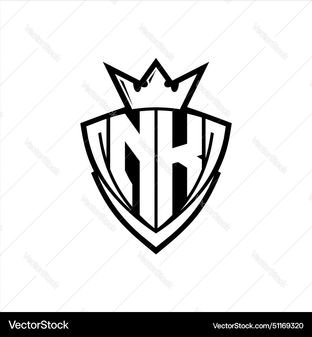 Nk letter logo with sharp triangle shield shape Vector Image