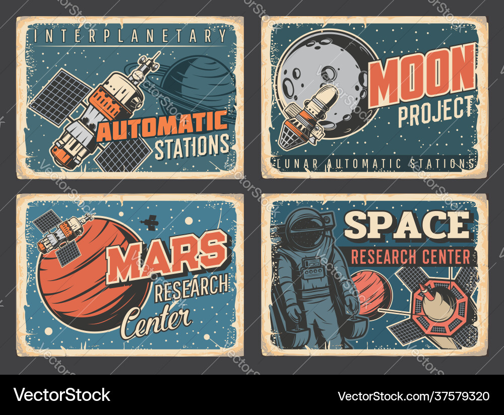 Planers research space exploration grungy plates Vector Image