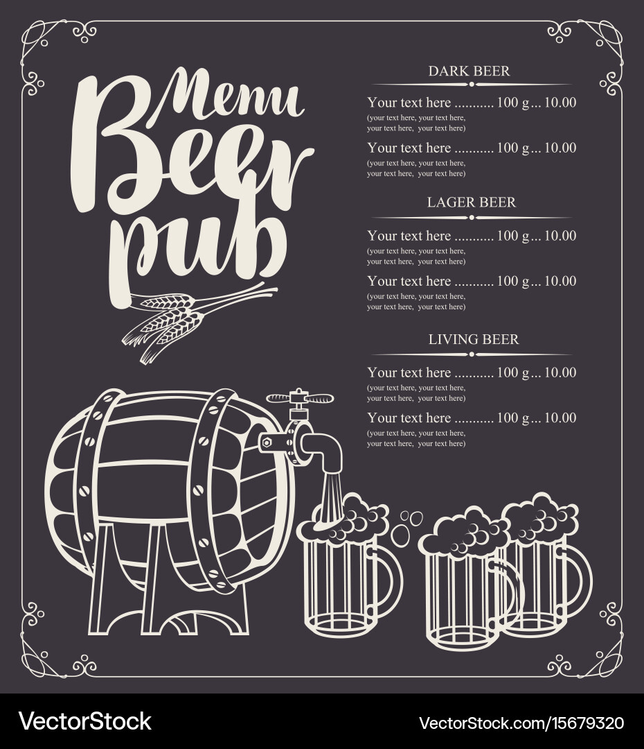 Retro Beer Pub Menu with Chalkboard vector image