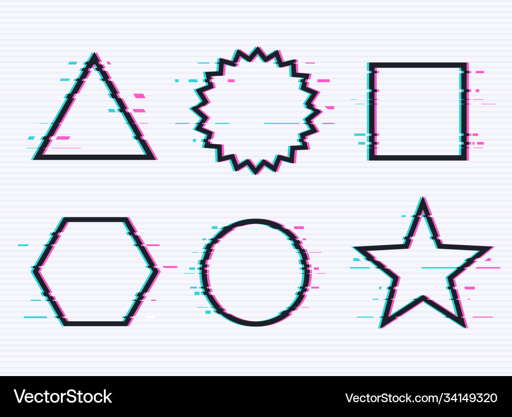 Set frames with glitch effect circle triangle vector image