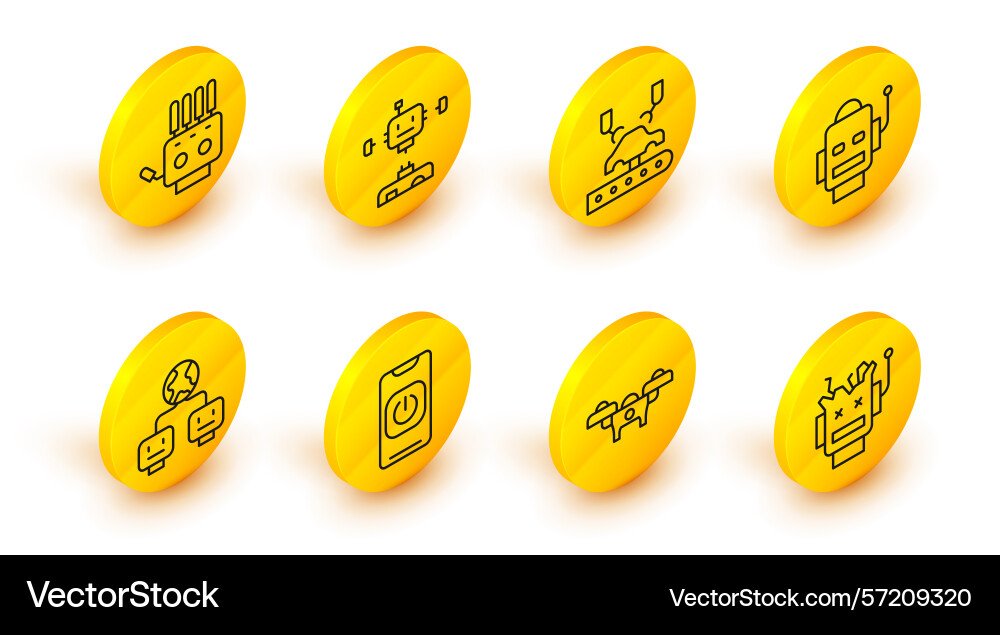 Set line broken robot drone turn off from phone vector image