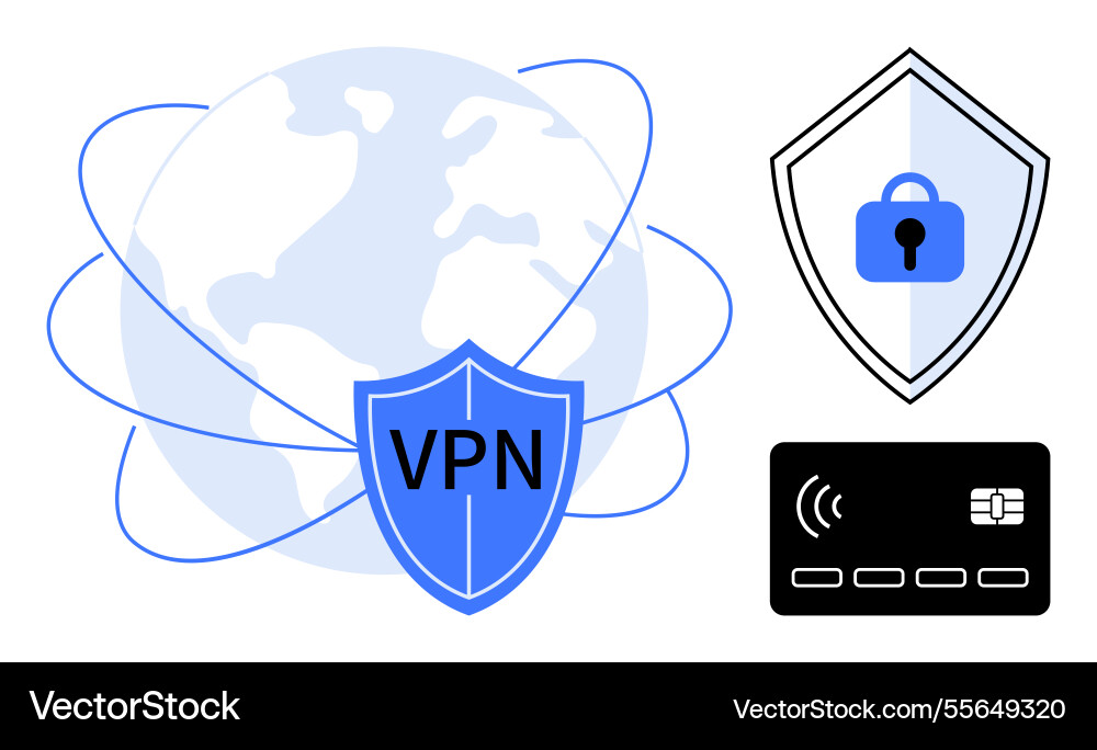 Vpn security concept with global network shield Vector Image