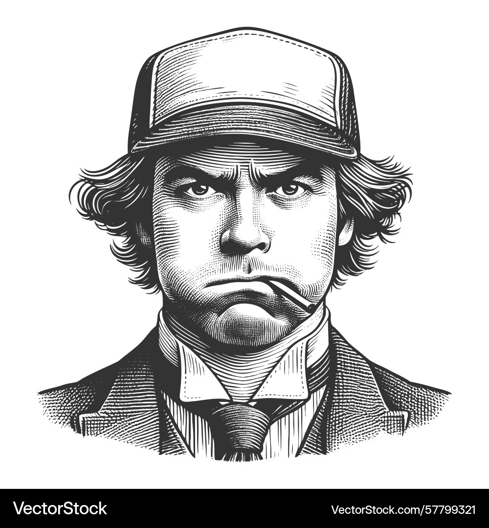 Grumpy man with cap and cigar Grumpy man with cap and cigar vector image