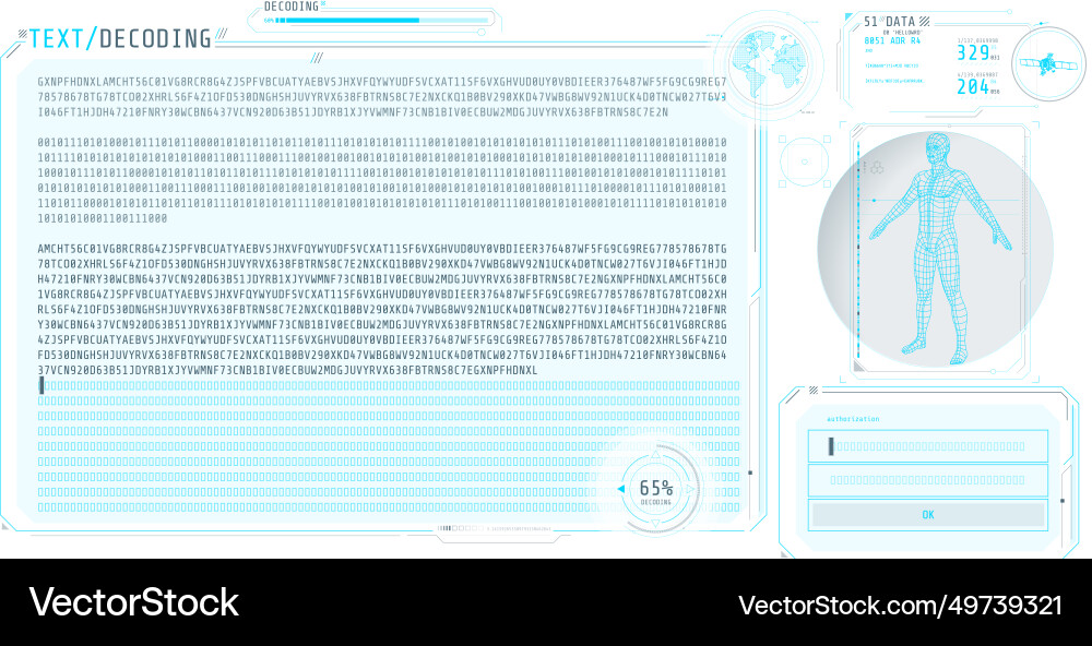Hud interface futuristic design with text decoding Hud interface futuristic design with text decoding vector image