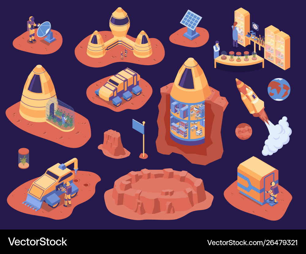 Mars Colonization Icon Set vector image