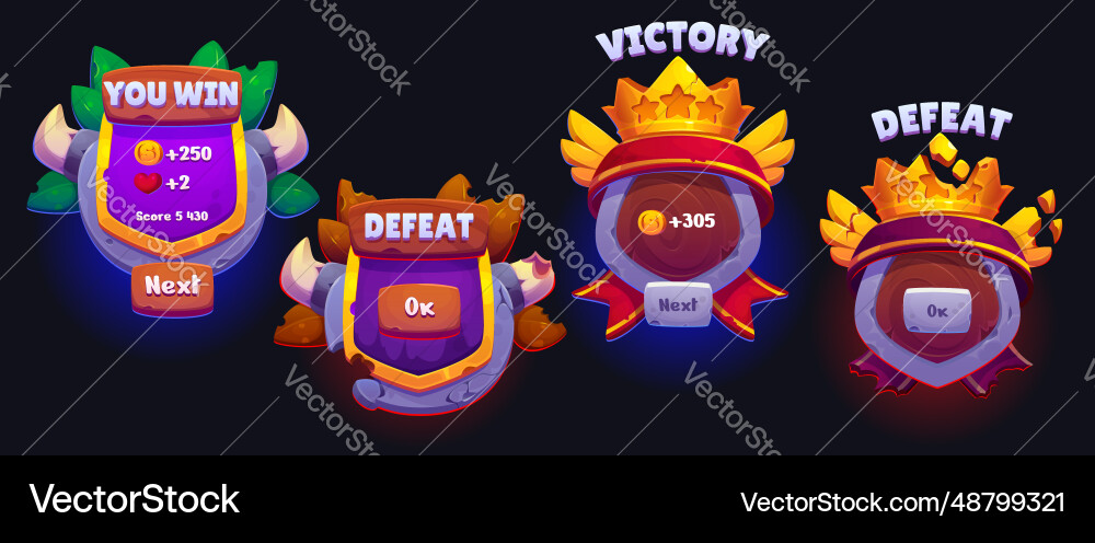 Win and lose ui game interface score board button Vector Image