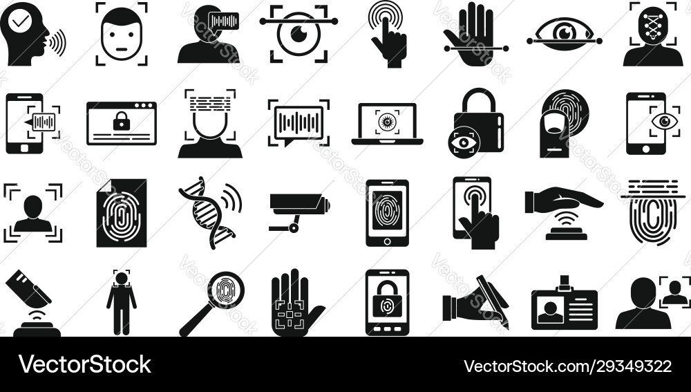 Biometric authentication icons set simple style Biometric authentication icons set simple style vector image