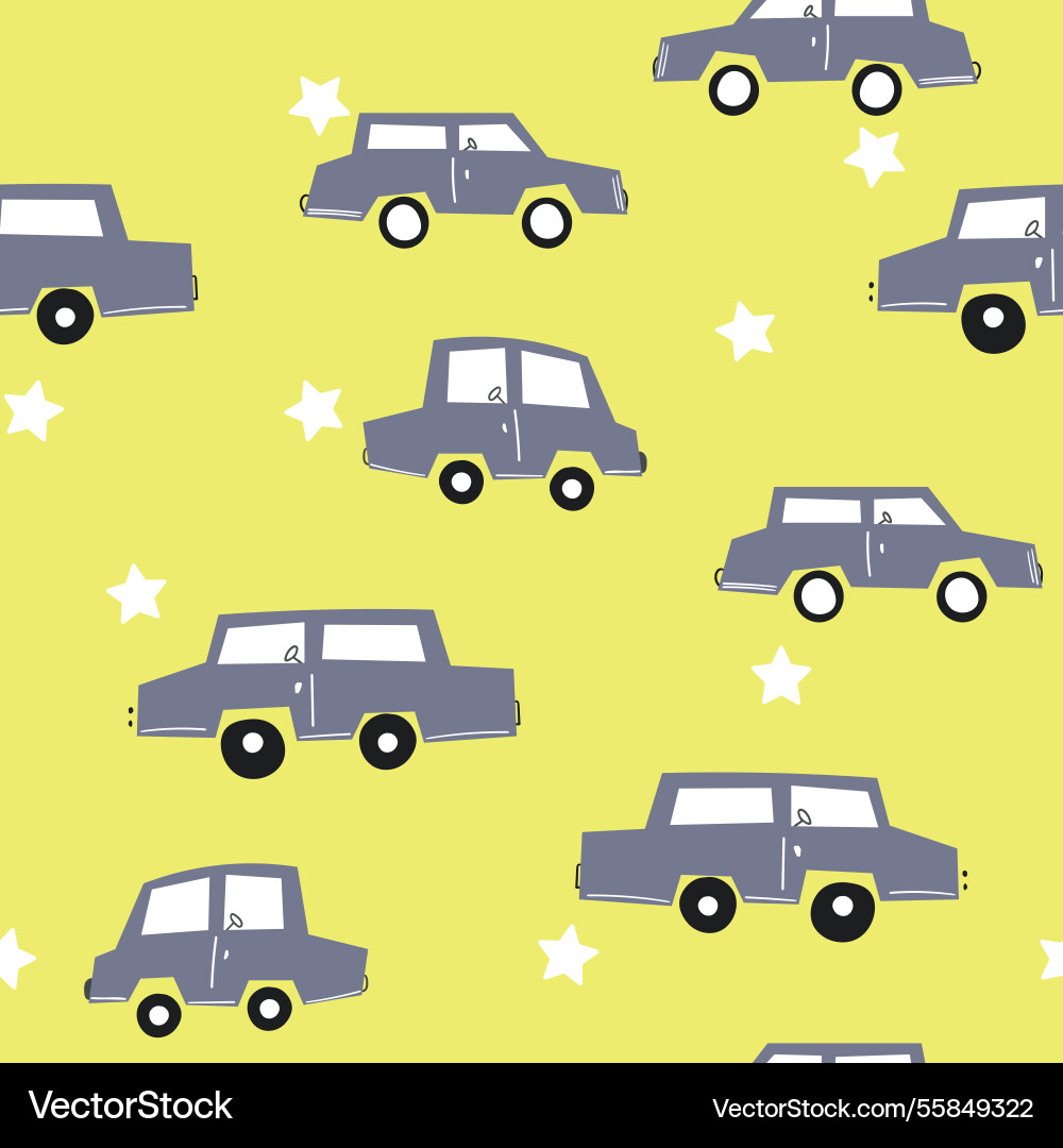 Seamless pattern with cute car on color background Seamless pattern with cute car on color background vector image