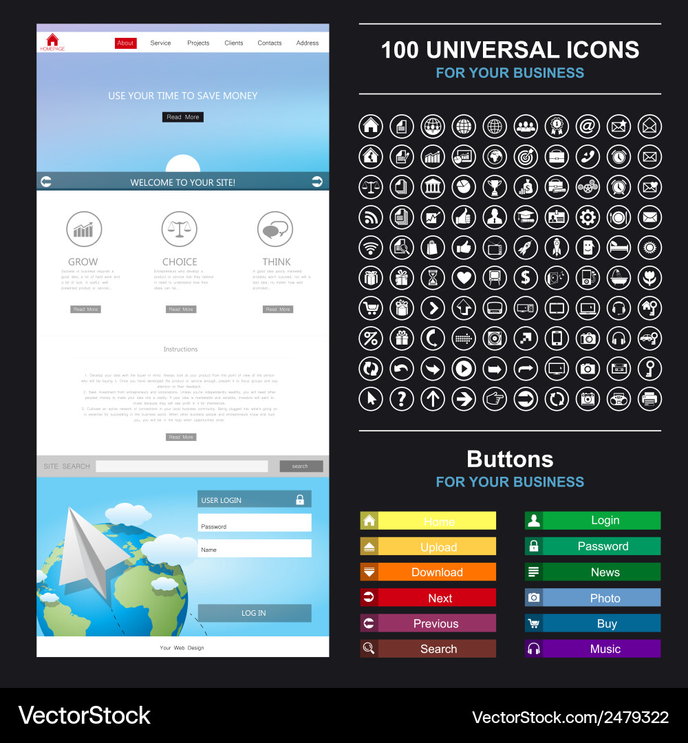 Website UI Elements & Icons vector image