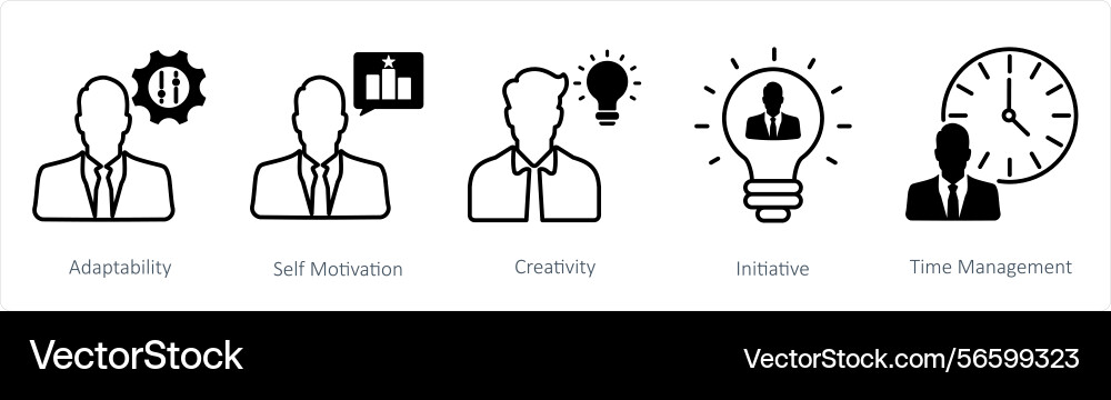 A set of 5 soft skills icons as adaptability self Vector Image