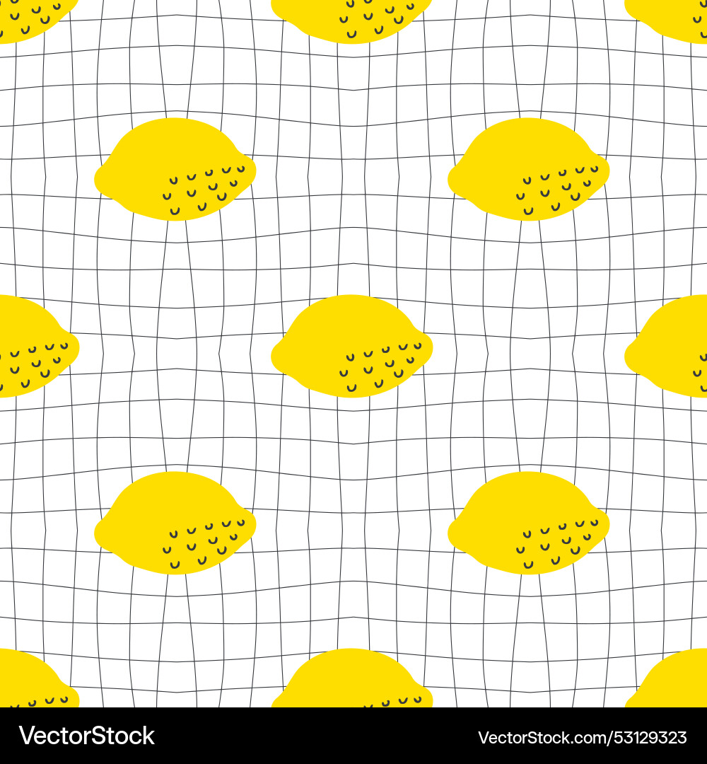 Groovy style lemons seamless pattern on grid Groovy style lemons seamless pattern on grid Vector Image