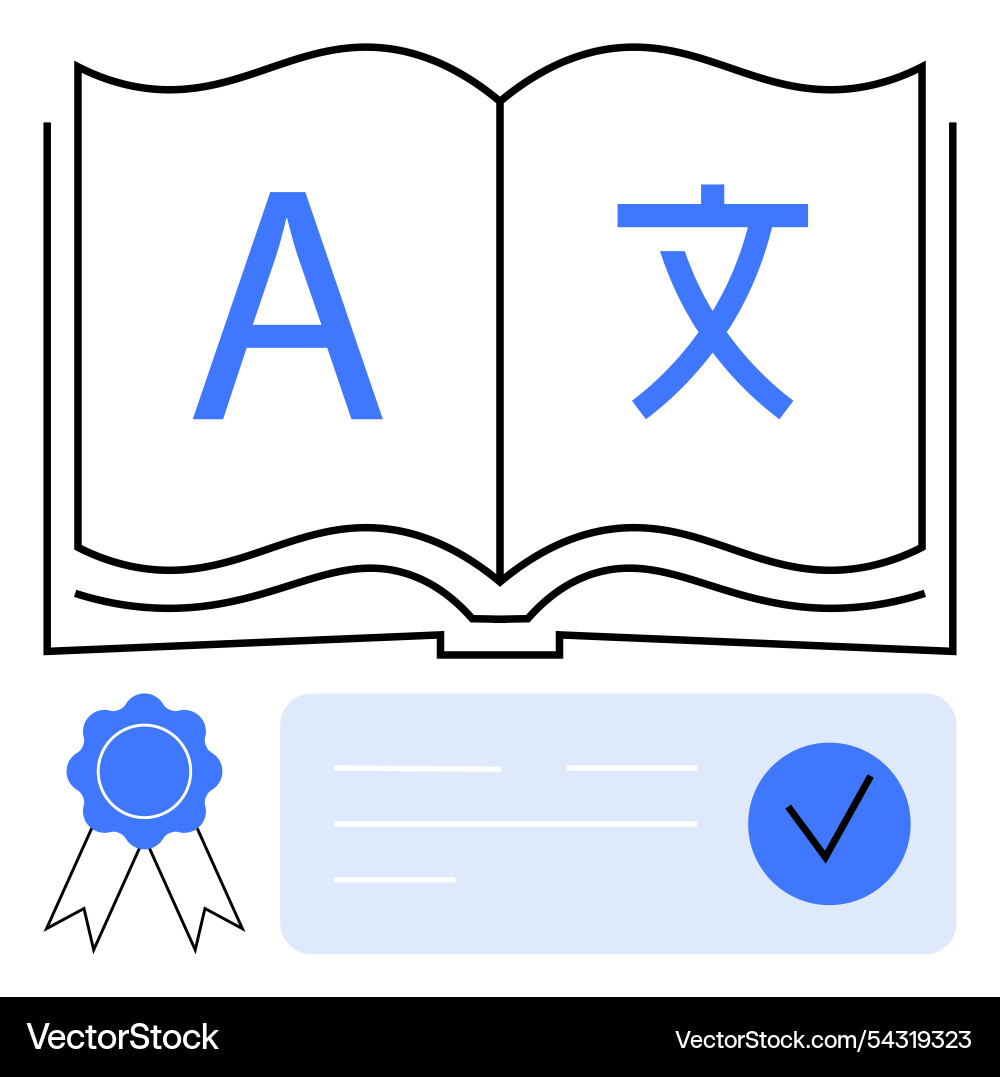 Language learning and certification with open book vector image