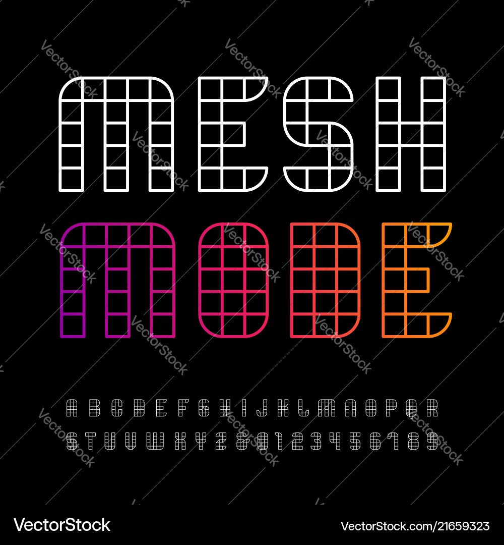 Linear font alphabet with mesh effect letters vector image