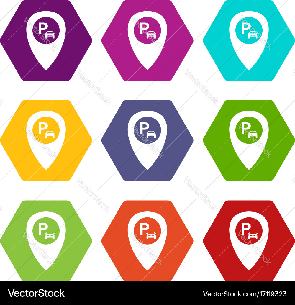 Map pointer with car parking icon set color vector image