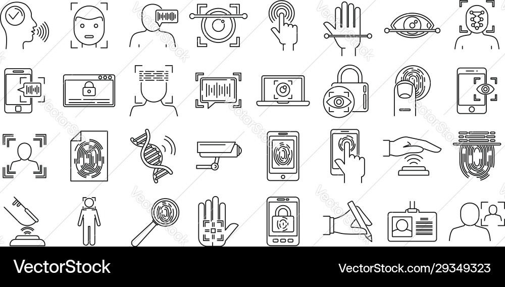 Modern biometric authentication icons set outline Modern biometric authentication icons set outline vector image