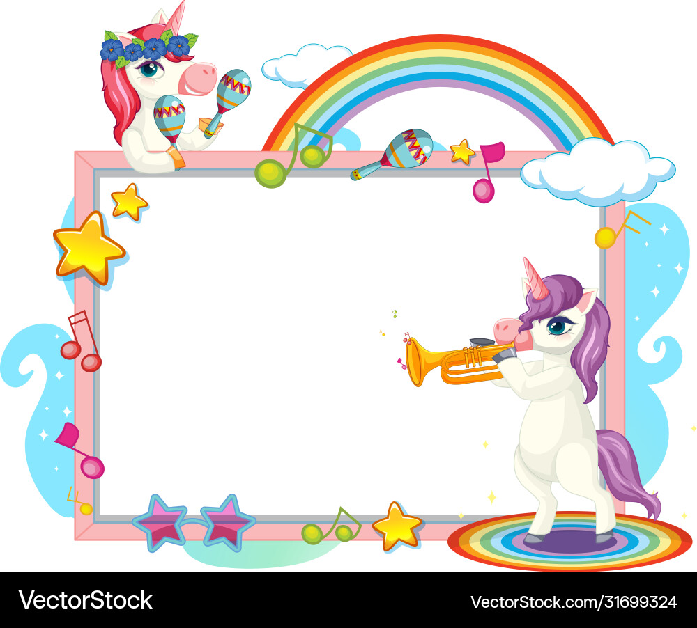 Cute unicorn with blank banner music theme Cute unicorn with blank banner music theme vector image