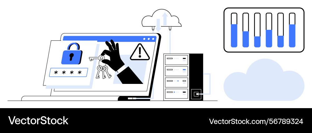 Cybersecurity and data protection with lock key vector image
