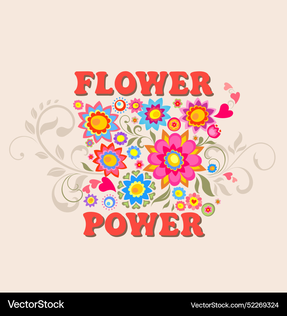 Flower Power 70er Jahre Retro-Slogan mit Hippie Flower Power 70er Jahre Retro-Slogan mit Hippie vektorbild
